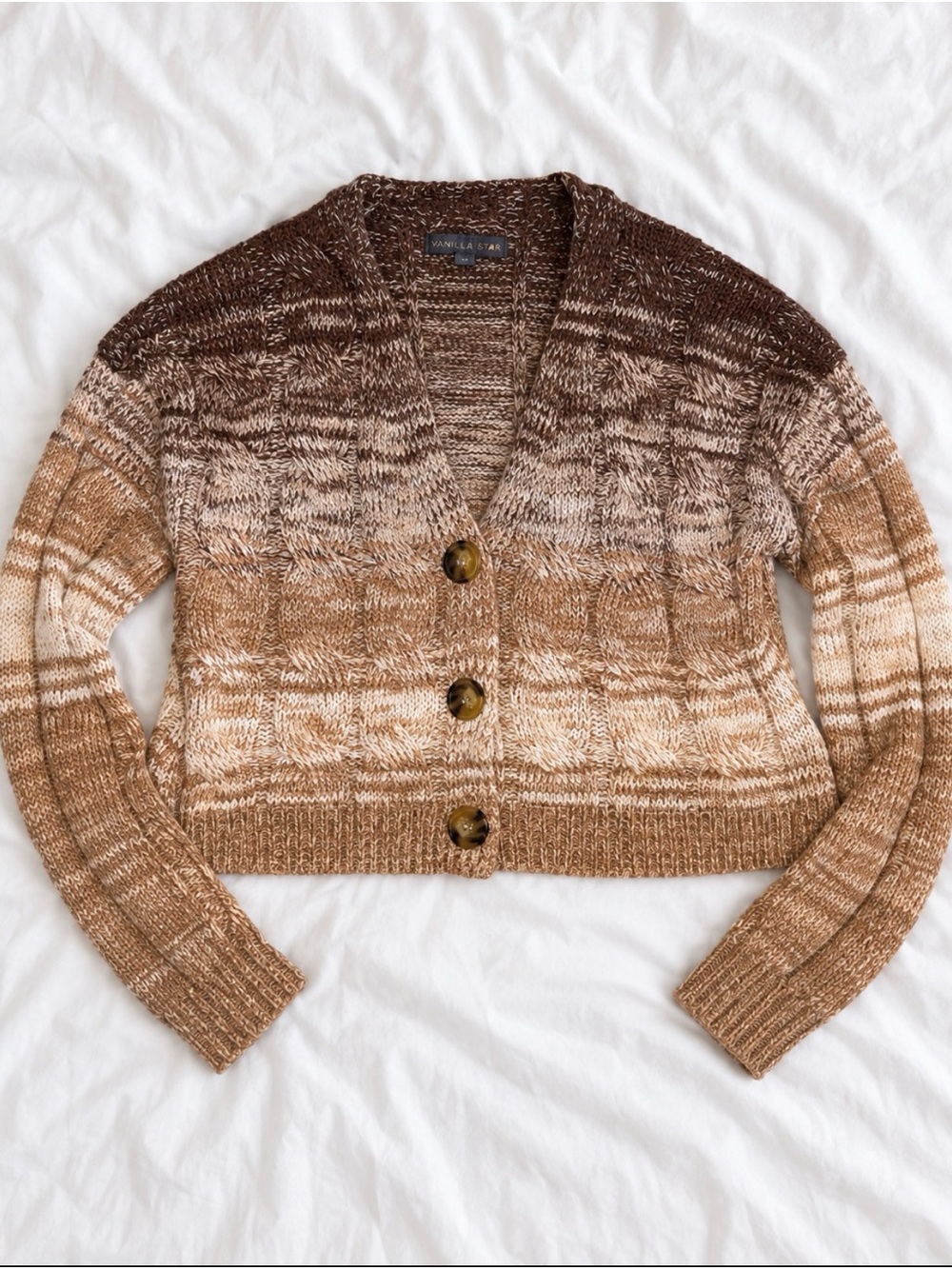 Brown Cropped Button-Front Women's Sweater
